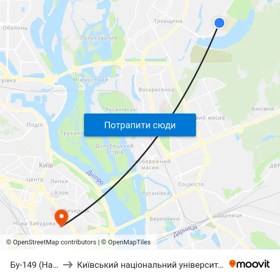 Бу-149 (На Вимогу) to Київський національний університет культури і мистецтв map