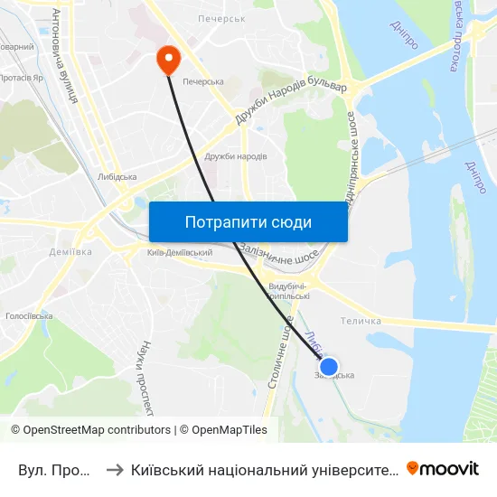 Вул. Промислова to Київський національний університет культури і мистецтв map