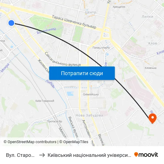 Вул. Старовокзальна to Київський національний університет культури і мистецтв map