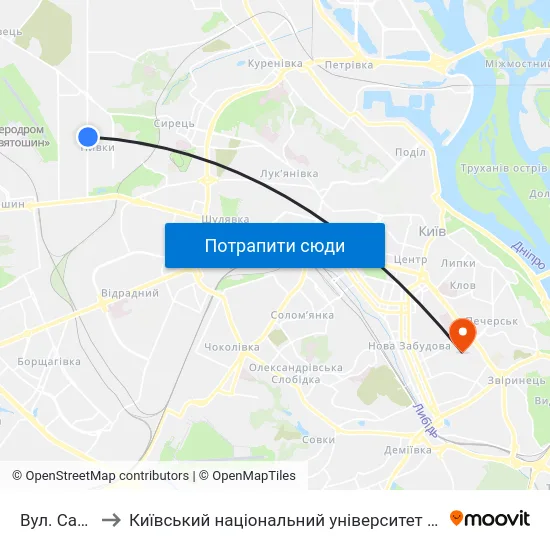 Вул. Салютна to Київський національний університет культури і мистецтв map