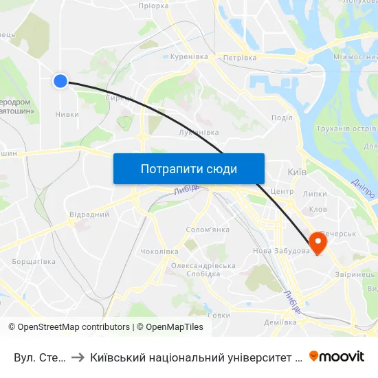 Вул. Стеценка to Київський національний університет культури і мистецтв map