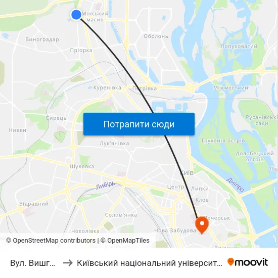 Вул. Вишгородська to Київський національний університет культури і мистецтв map