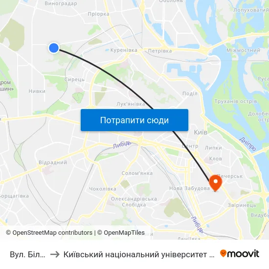 Вул. Білицька to Київський національний університет культури і мистецтв map
