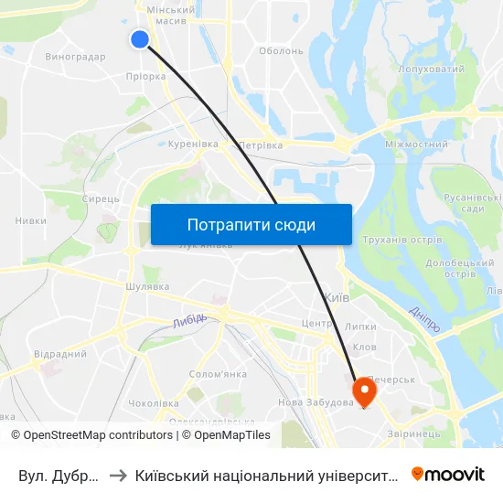 Вул. Дубровицька to Київський національний університет культури і мистецтв map