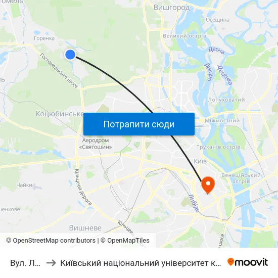 Вул. Лісова to Київський національний університет культури і мистецтв map