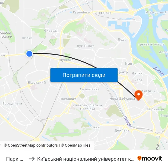 Парк Нивки to Київський національний університет культури і мистецтв map