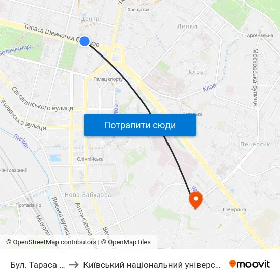 Бул. Тараса Шевченка to Київський національний університет культури і мистецтв map