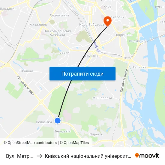 Вул. Метрологічна to Київський національний університет культури і мистецтв map