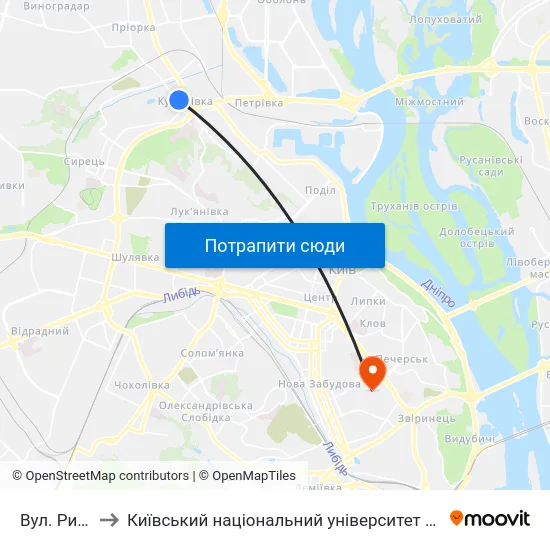 Вул. Рилєєва to Київський національний університет культури і мистецтв map