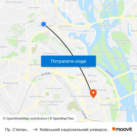 Пр. Степана Бандери to Київський національний університет культури і мистецтв map