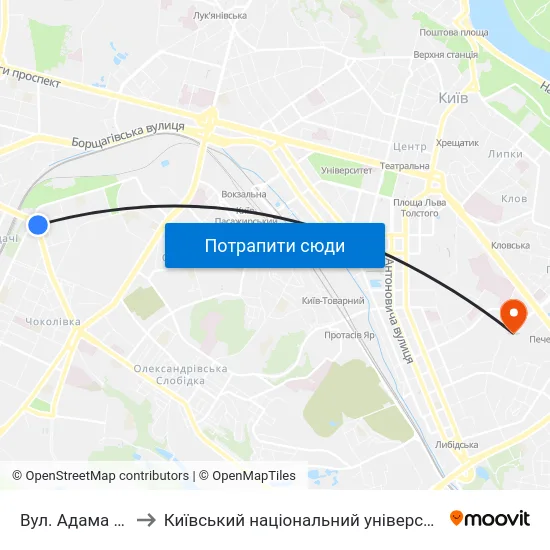 Вул. Адама Міцкевича to Київський національний університет культури і мистецтв map