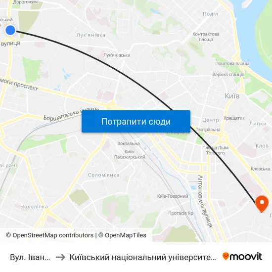 Вул. Івана Гонти to Київський національний університет культури і мистецтв map