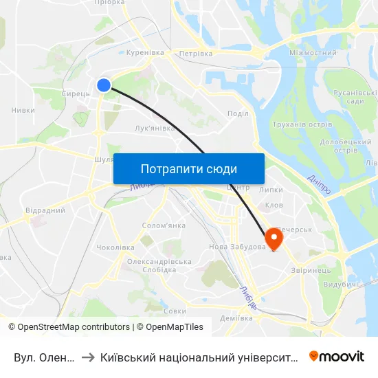 Вул. Олени Теліги to Київський національний університет культури і мистецтв map
