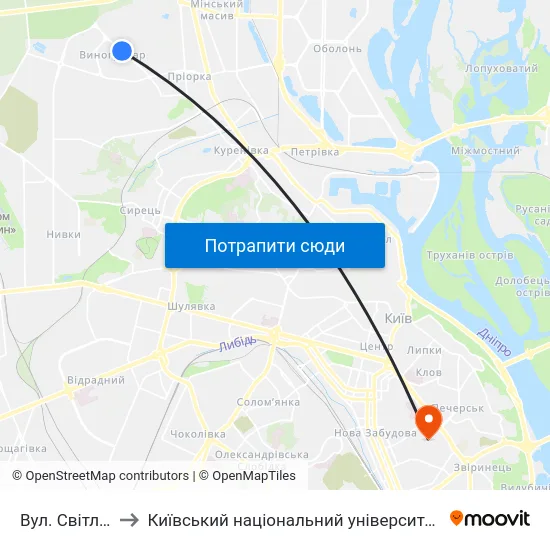 Вул. Світлицького to Київський національний університет культури і мистецтв map