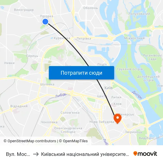 Вул. Мостицька to Київський національний університет культури і мистецтв map
