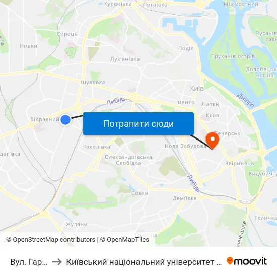 Вул. Гарматна to Київський національний університет культури і мистецтв map