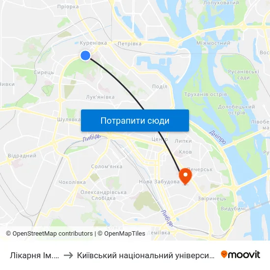Лікарня Ім. Павлова to Київський національний університет культури і мистецтв map