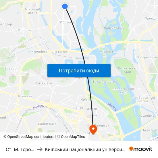 Ст. М. Героїв Дніпра to Київський національний університет культури і мистецтв map