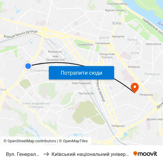 Вул. Генерала Воробйова to Київський національний університет культури і мистецтв map