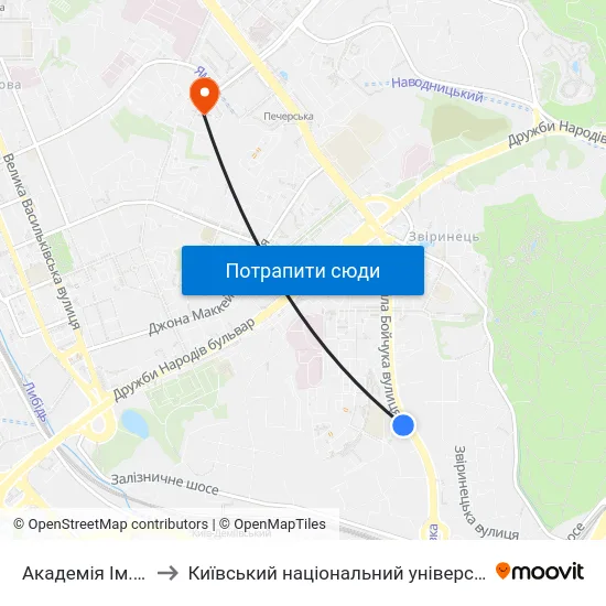Академія Ім. М. Бойчука to Київський національний університет культури і мистецтв map