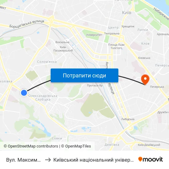 Вул. Максима Кривоноса to Київський національний університет культури і мистецтв map