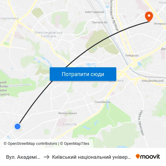 Вул. Академіка Вільямса to Київський національний університет культури і мистецтв map