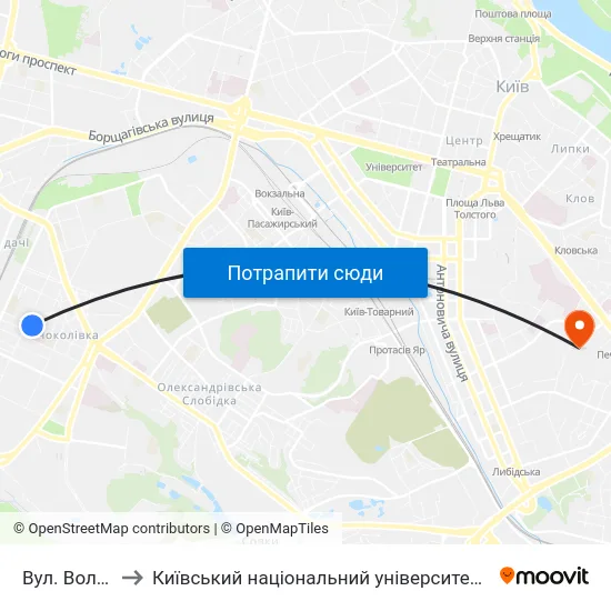 Вул. Волинська to Київський національний університет культури і мистецтв map