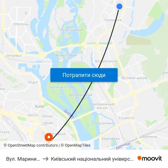 Вул. Марини Цвєтаєвої to Київський національний університет культури і мистецтв map