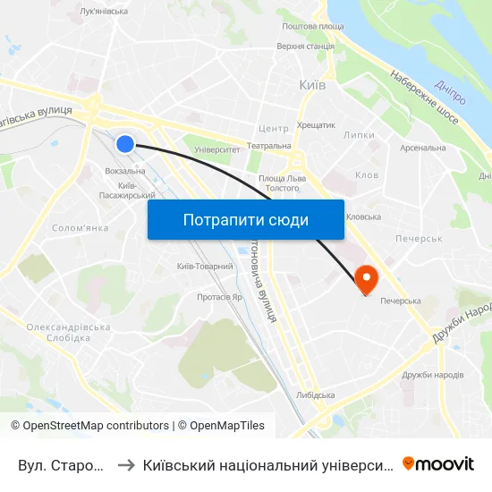 Вул. Старовокзальна to Київський національний університет культури і мистецтв map