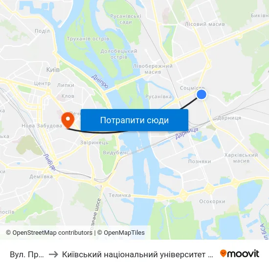 Вул. Празька to Київський національний університет культури і мистецтв map