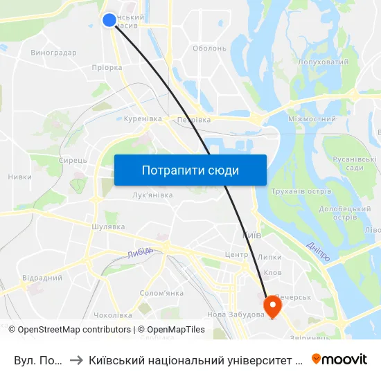 Вул. Полярна to Київський національний університет культури і мистецтв map