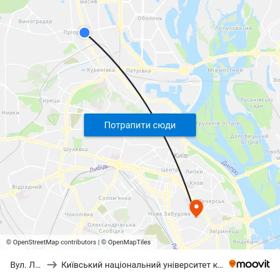 Вул. Лугова to Київський національний університет культури і мистецтв map