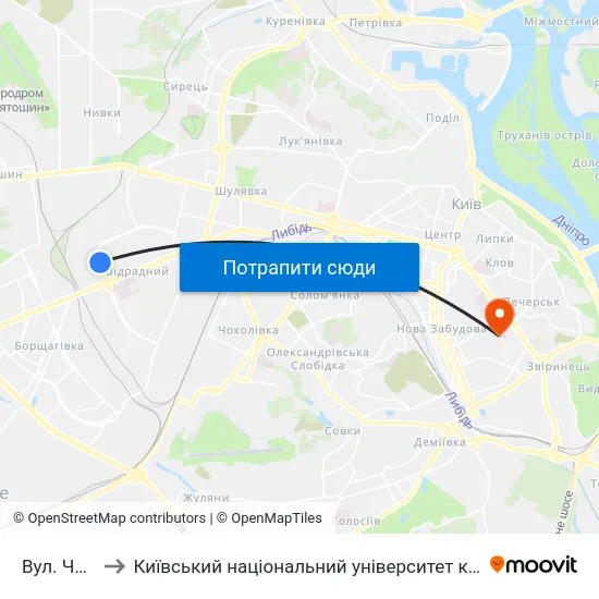 Вул. Чумака to Київський національний університет культури і мистецтв map