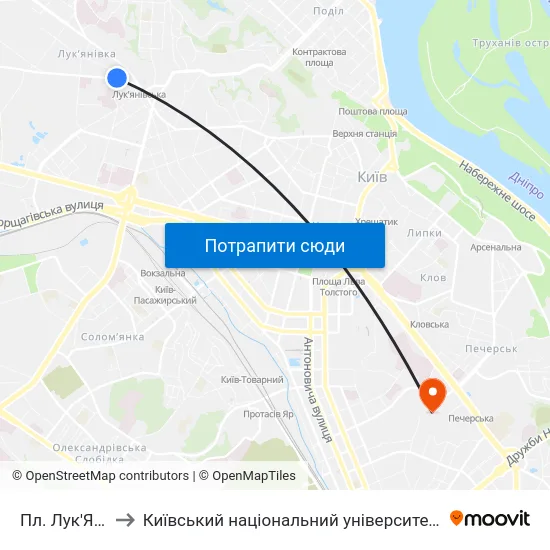 Пл. Лук'Янівська to Київський національний університет культури і мистецтв map