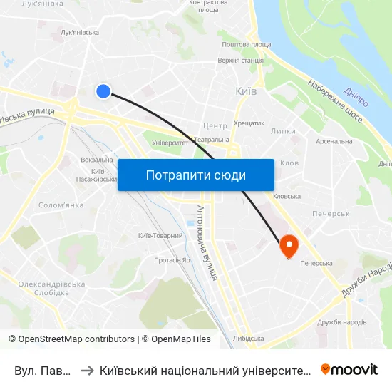 Вул. Павлівська to Київський національний університет культури і мистецтв map