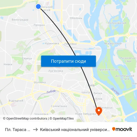Пл. Тараса Шевченка to Київський національний університет культури і мистецтв map