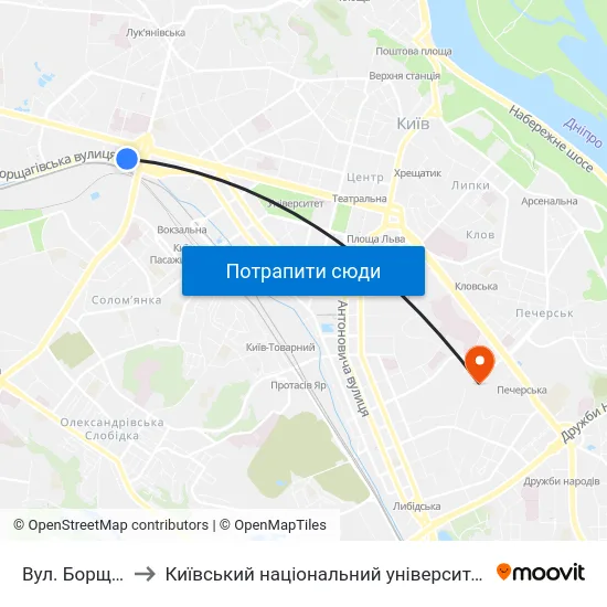 Вул. Борщагівська to Київський національний університет культури і мистецтв map