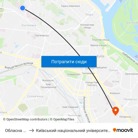 Обласна Лікарня to Київський національний університет культури і мистецтв map