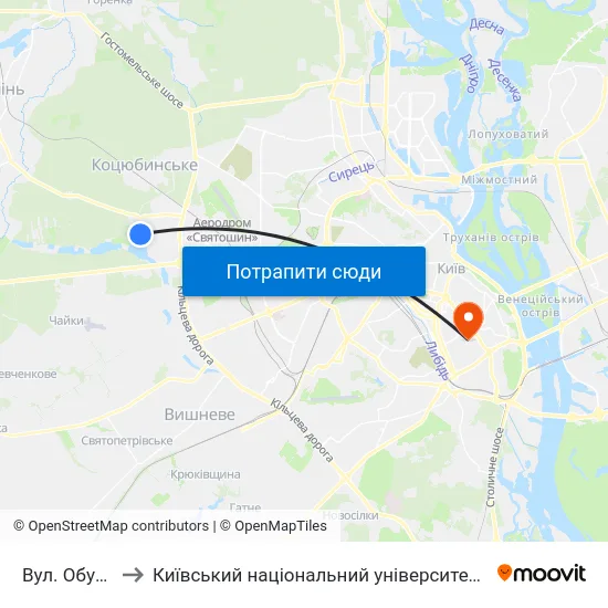 Вул. Обухівська to Київський національний університет культури і мистецтв map