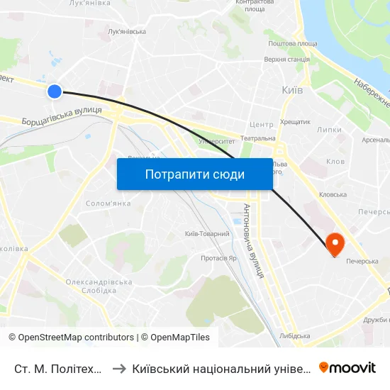 Ст. М. Політехнічний Інститут to Київський національний університет культури і мистецтв map