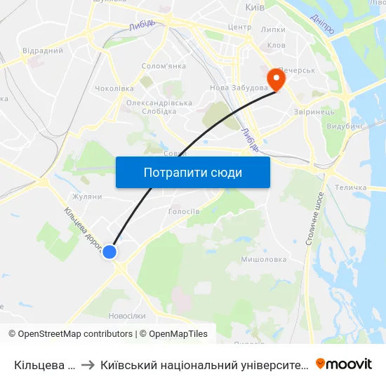 Кільцева Дорога to Київський національний університет культури і мистецтв map