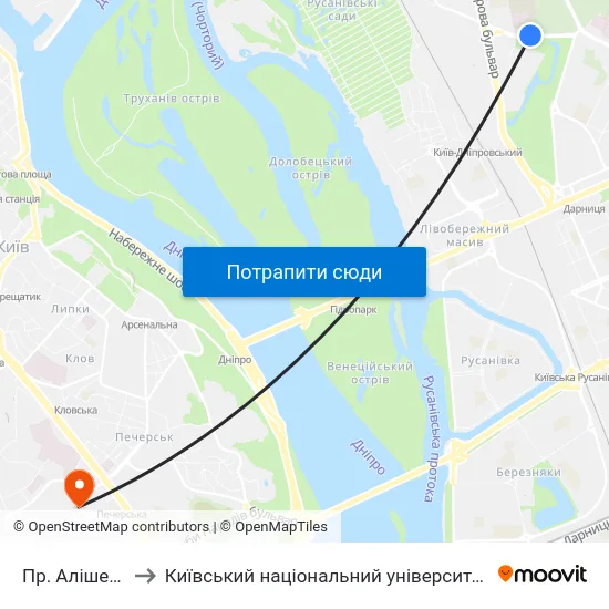 Пр. Алішера Навої to Київський національний університет культури і мистецтв map
