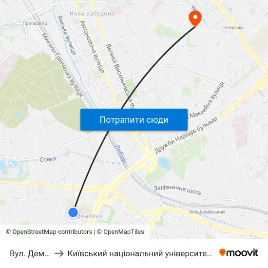 Вул. Деміївська to Київський національний університет культури і мистецтв map