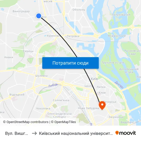 Вул. Вишгородська to Київський національний університет культури і мистецтв map