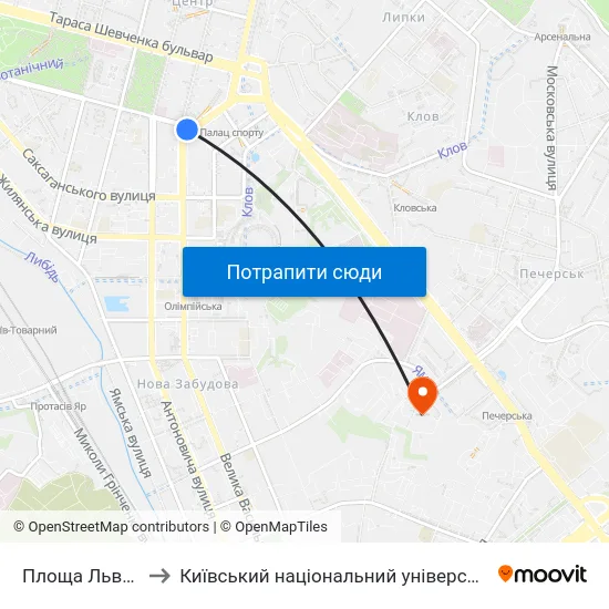 Площа Льва Толстого to Київський національний університет культури і мистецтв map