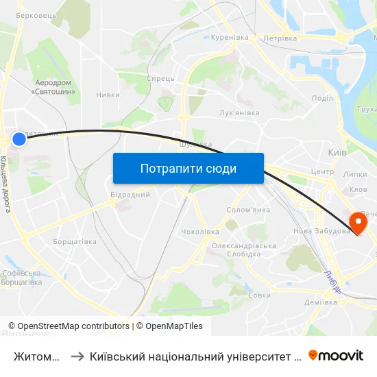 Житомирська to Київський національний університет культури і мистецтв map
