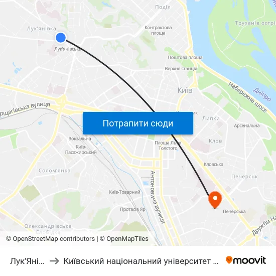 Лук'Янівська to Київський національний університет культури і мистецтв map