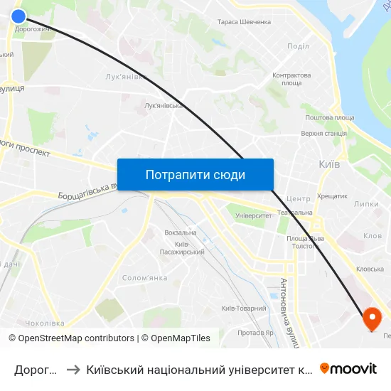 Дорогожичі to Київський національний університет культури і мистецтв map