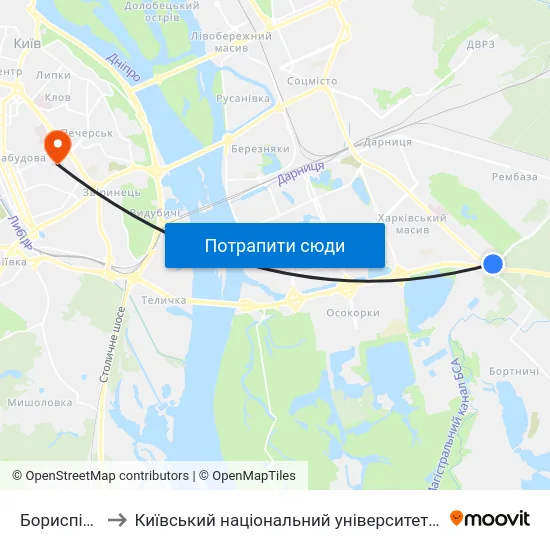 Бориспільська to Київський національний університет культури і мистецтв map