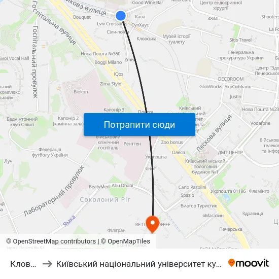 Кловська to Київський національний університет культури і мистецтв map